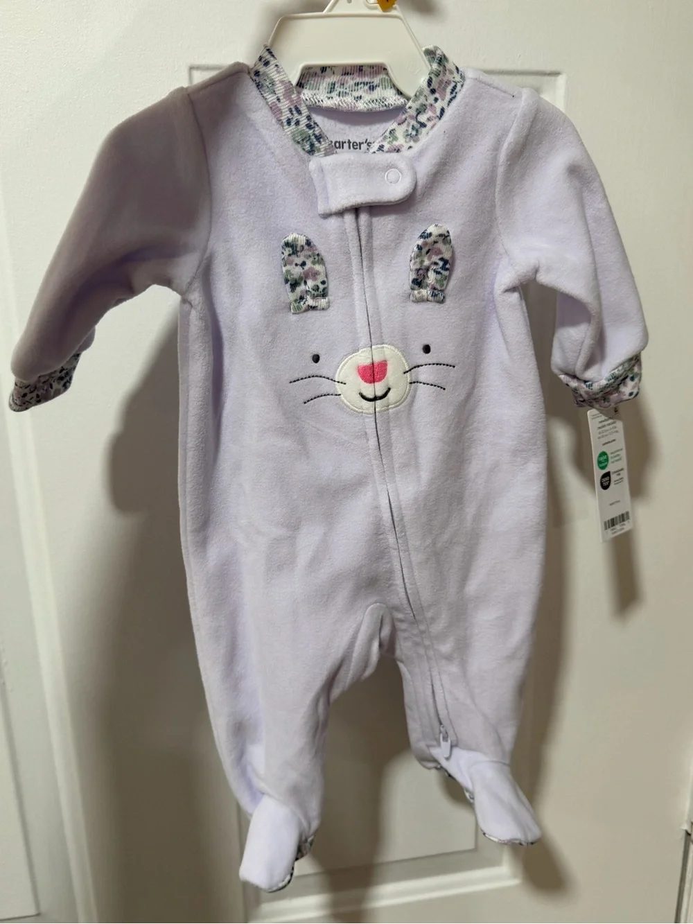 Carter's Light Purple Bunny Fleece Footed One-Piece